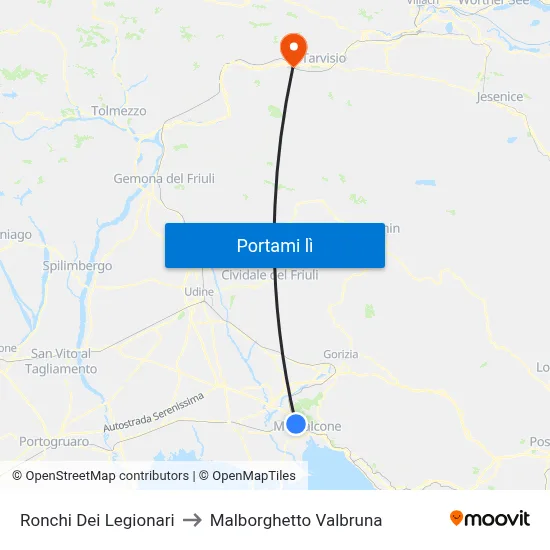 Ronchi Dei Legionari to Malborghetto Valbruna map