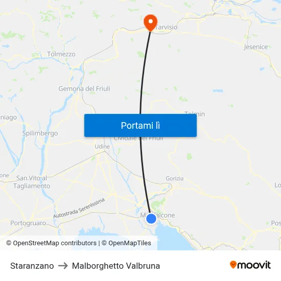Staranzano to Malborghetto Valbruna map