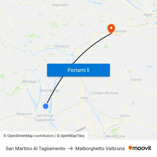 San Martino Al Tagliamento to Malborghetto Valbruna map