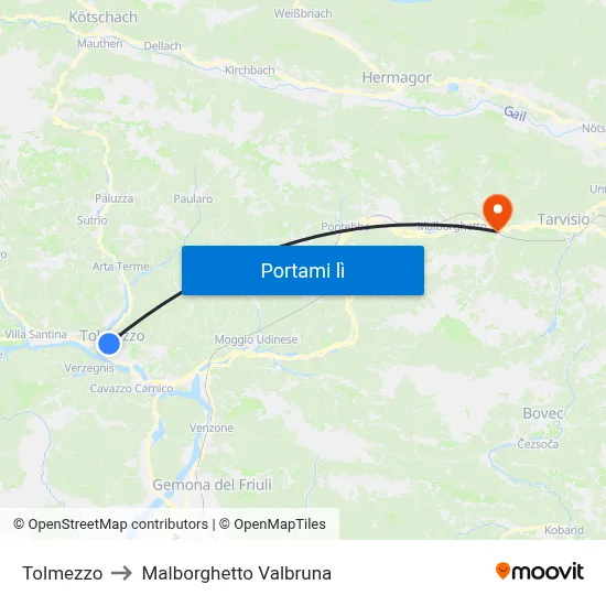 Tolmezzo to Malborghetto Valbruna map