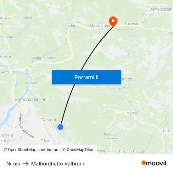 Nimis to Malborghetto Valbruna map