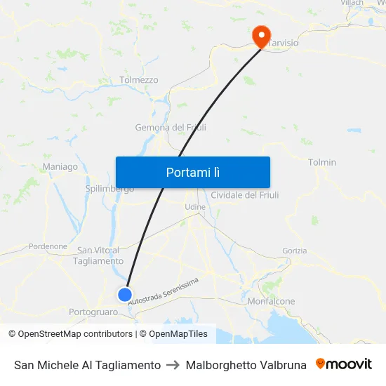 San Michele Al Tagliamento to Malborghetto Valbruna map