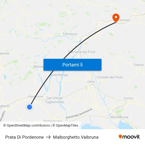 Prata Di Pordenone to Malborghetto Valbruna map