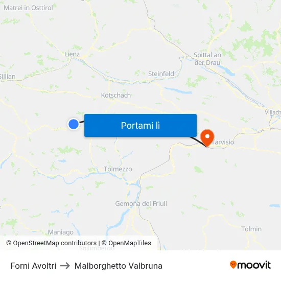 Forni Avoltri to Malborghetto Valbruna map
