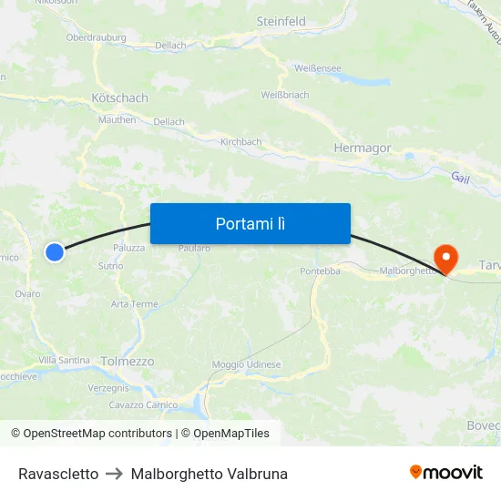 Ravascletto to Malborghetto Valbruna map