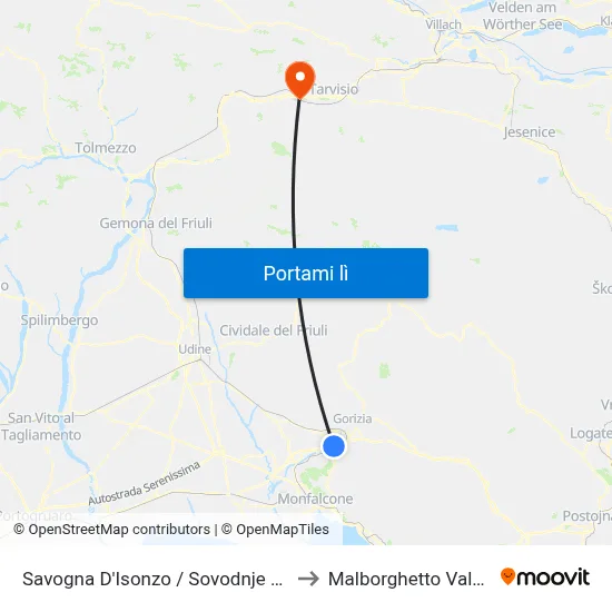 Savogna D'Isonzo / Sovodnje Ob Soči to Malborghetto Valbruna map