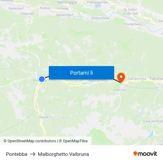 Pontebba to Malborghetto Valbruna map