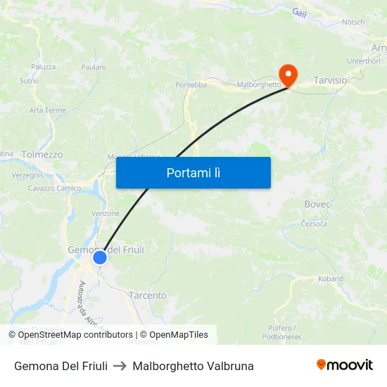 Gemona Del Friuli to Malborghetto Valbruna map
