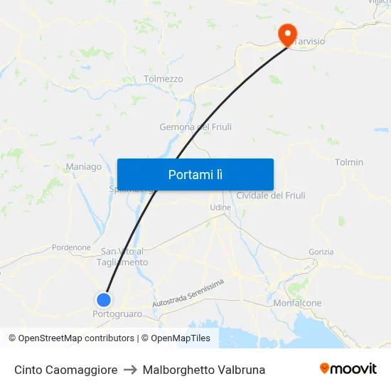 Cinto Caomaggiore to Malborghetto Valbruna map