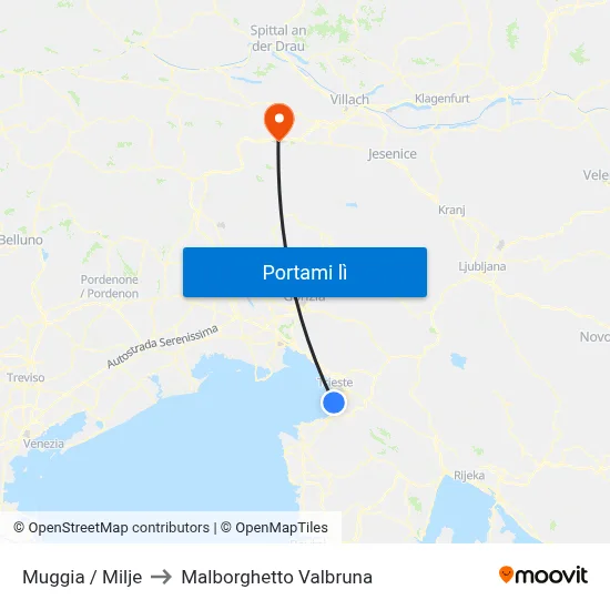 Muggia / Milje to Malborghetto Valbruna map