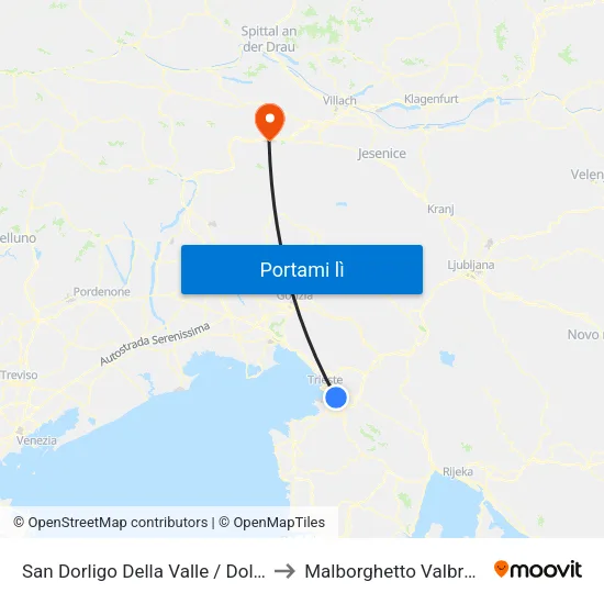 San Dorligo Della Valle / Dolina to Malborghetto Valbruna map