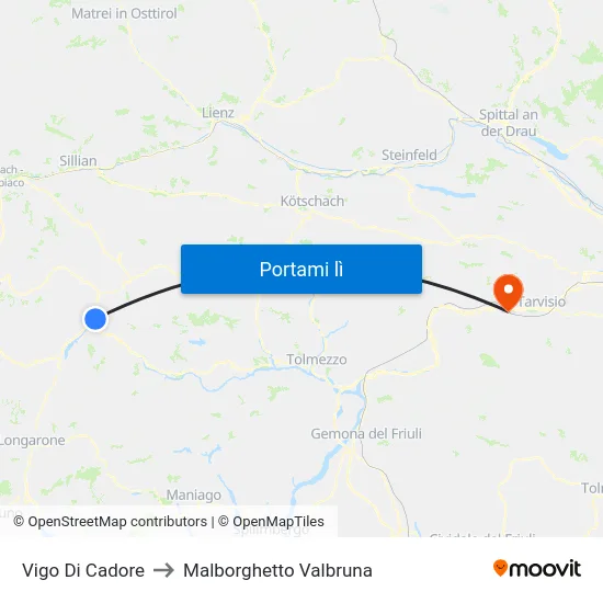 Vigo Di Cadore to Malborghetto Valbruna map
