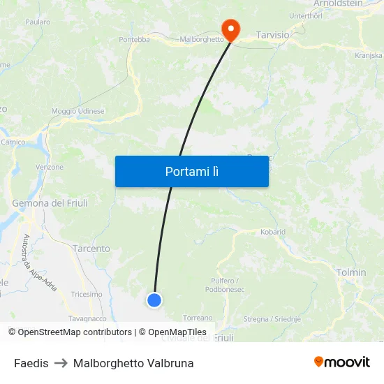 Faedis to Malborghetto Valbruna map