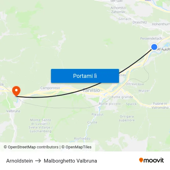 Arnoldstein to Malborghetto Valbruna map