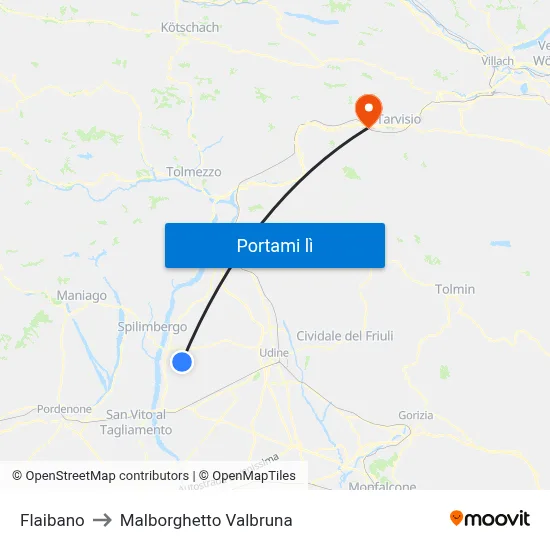 Flaibano to Malborghetto Valbruna map