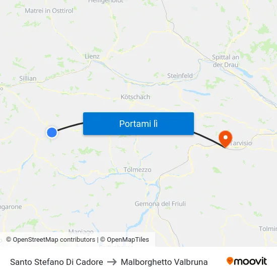 Santo Stefano Di Cadore to Malborghetto Valbruna map