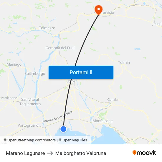 Marano Lagunare to Malborghetto Valbruna map
