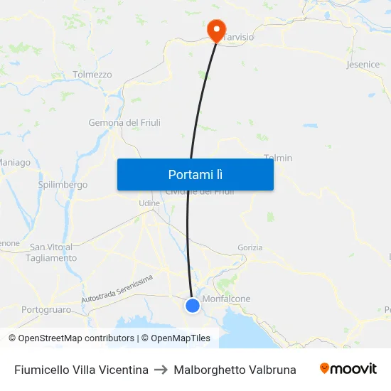 Fiumicello Villa Vicentina to Malborghetto Valbruna map