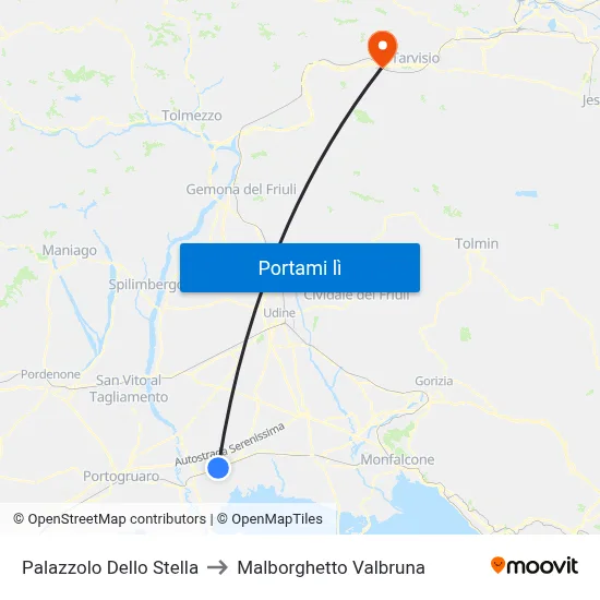 Palazzolo Dello Stella to Malborghetto Valbruna map