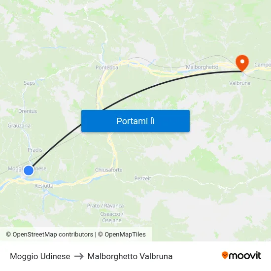 Moggio Udinese to Malborghetto Valbruna map