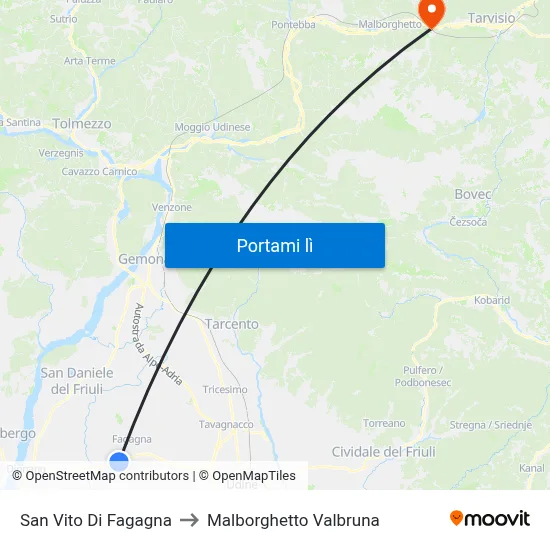 San Vito Di Fagagna to Malborghetto Valbruna map