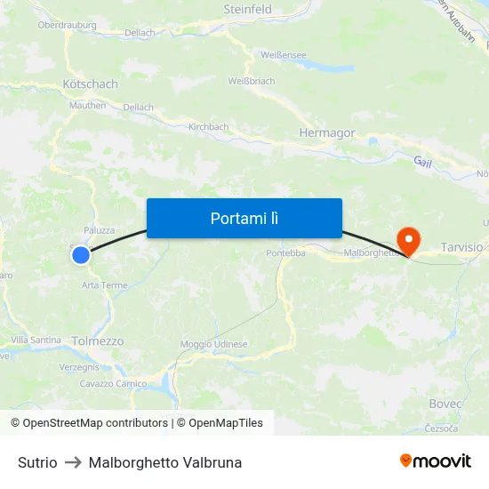 Sutrio to Malborghetto Valbruna map