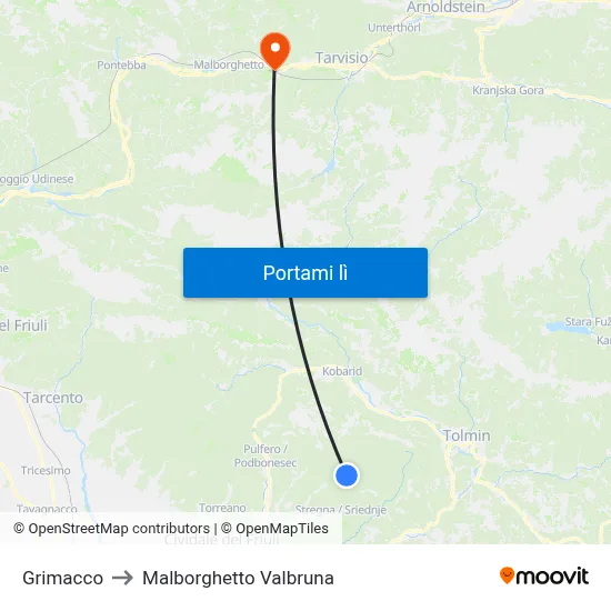 Grimacco to Malborghetto Valbruna map