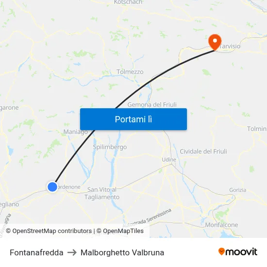 Fontanafredda to Malborghetto Valbruna map