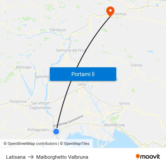 Latisana to Malborghetto Valbruna map