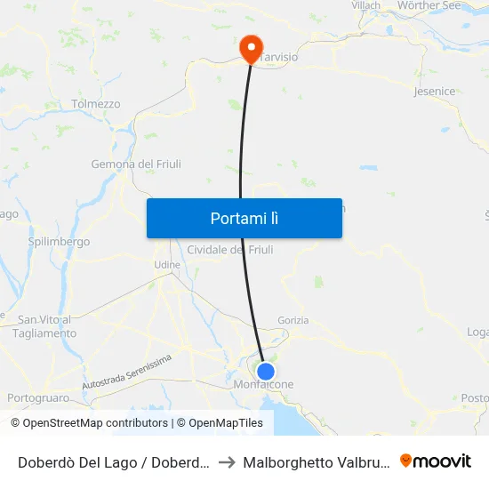 Doberdò Del Lago / Doberdob to Malborghetto Valbruna map