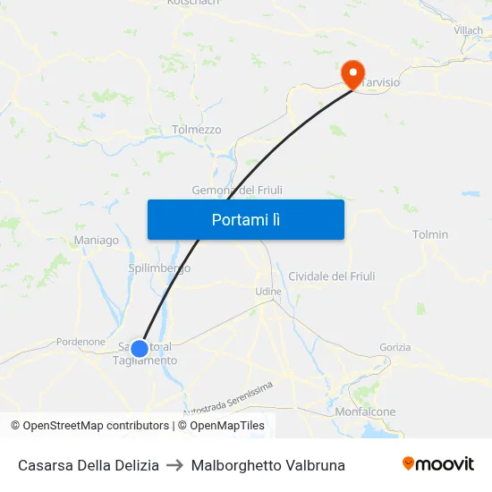 Casarsa Della Delizia to Malborghetto Valbruna map