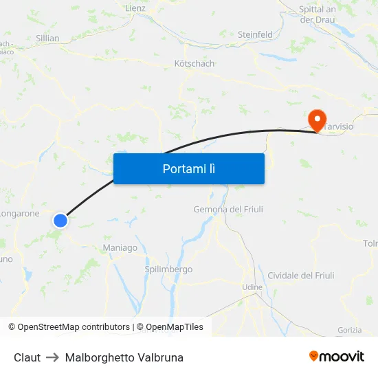 Claut to Malborghetto Valbruna map