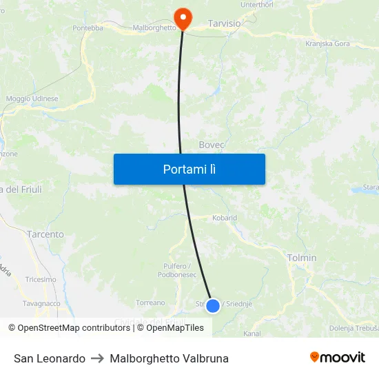 San Leonardo to Malborghetto Valbruna map