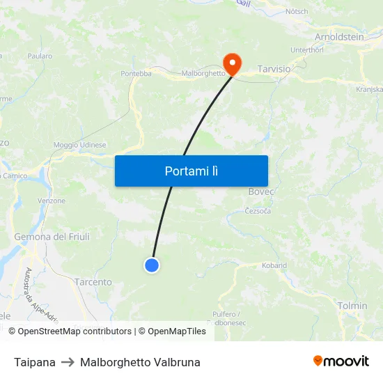 Taipana to Malborghetto Valbruna map