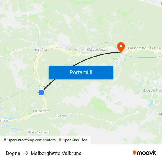 Dogna to Malborghetto Valbruna map