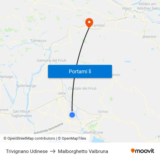 Trivignano Udinese to Malborghetto Valbruna map