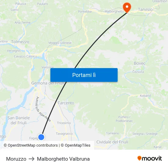 Moruzzo to Malborghetto Valbruna map