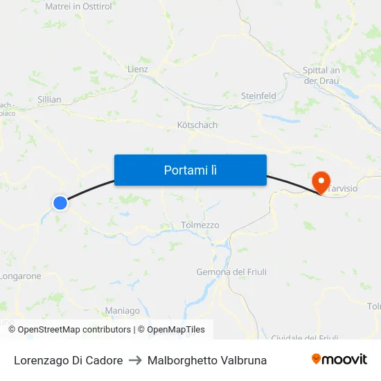 Lorenzago Di Cadore to Malborghetto Valbruna map