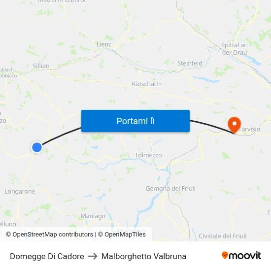 Domegge Di Cadore to Malborghetto Valbruna map