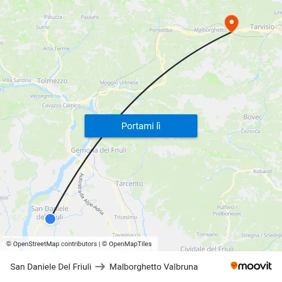 San Daniele Del Friuli to Malborghetto Valbruna map
