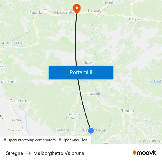 Stregna to Malborghetto Valbruna map