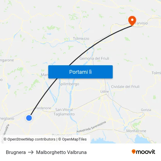 Brugnera to Malborghetto Valbruna map