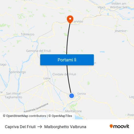 Capriva Del Friuli to Malborghetto Valbruna map