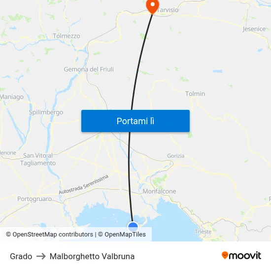 Grado to Malborghetto Valbruna map
