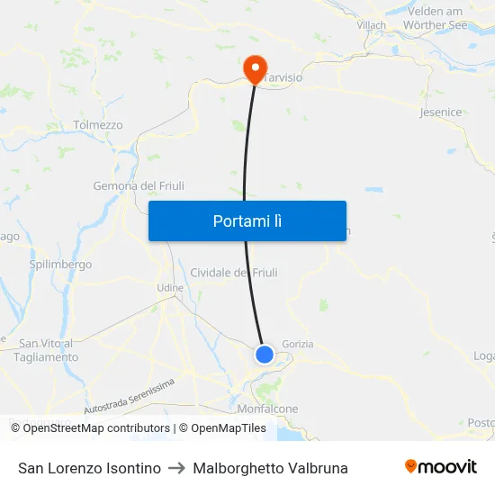 San Lorenzo Isontino to Malborghetto Valbruna map