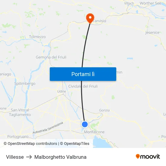 Villesse to Malborghetto Valbruna map