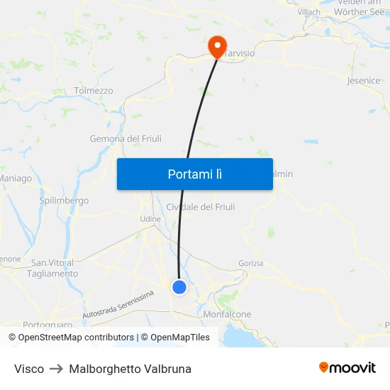 Visco to Malborghetto Valbruna map