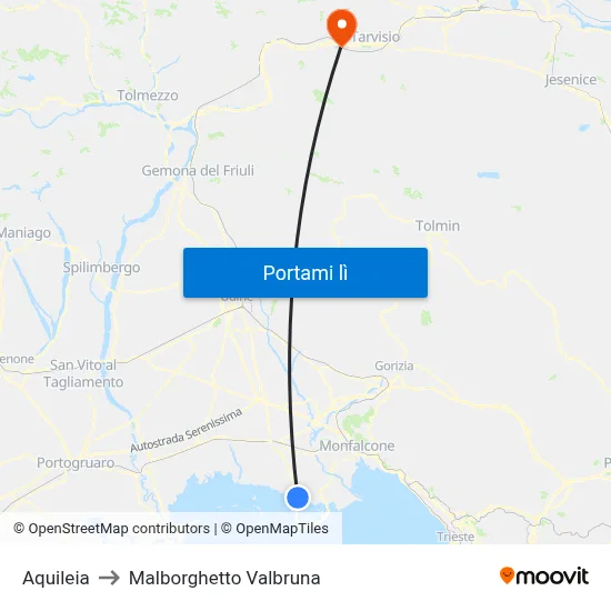 Aquileia to Malborghetto Valbruna map