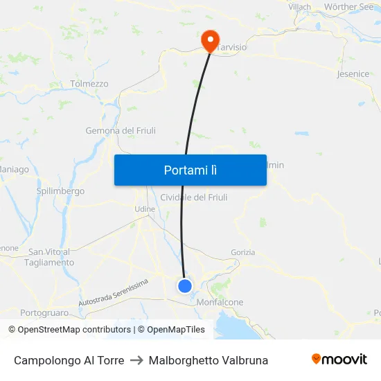 Campolongo Al Torre to Malborghetto Valbruna map