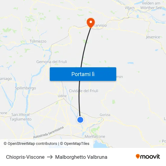 Chiopris-Viscone to Malborghetto Valbruna map